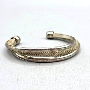 Sterling Silver 925 Mesh Design Open Cuff Bracelet For Women 26 Grams
